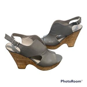 Franco Sarto Grey Leather Peep toe Cork heel shoes | size 8